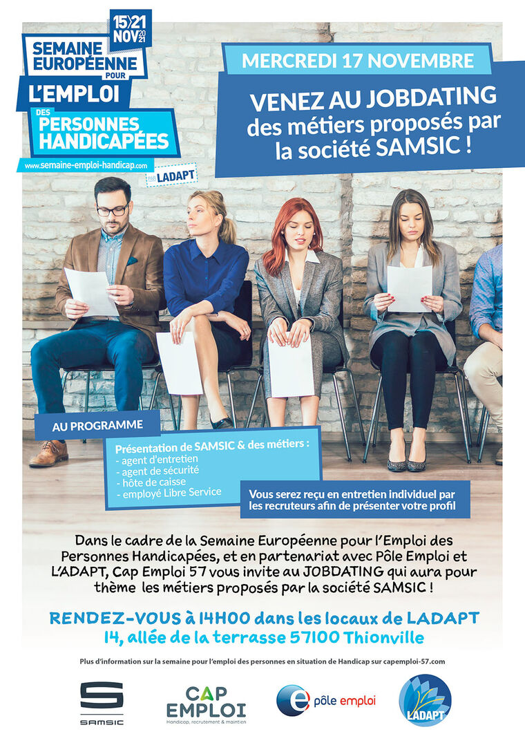 AFFICHE : VENEZ AU JOBDATING  des métiers proposés par  la société SAMSIC !