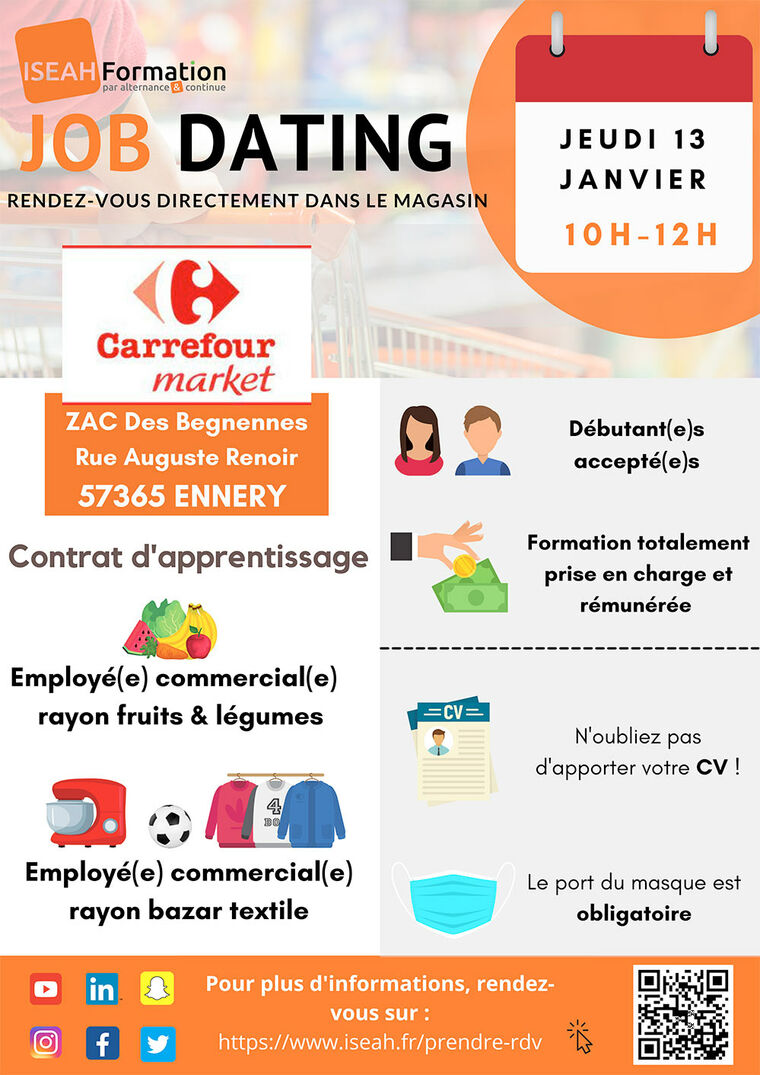 JD Carrefour Market Ennery pour des contrats d'apprentissage en rayon fruits et légumes et rayon bazar textile