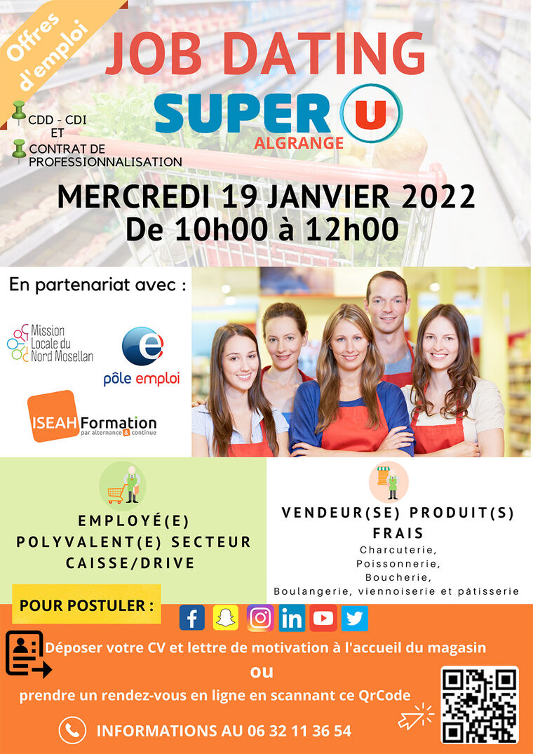 Job Dating : super U à Algrange pour être employé polyvalent et vendeur produits frais