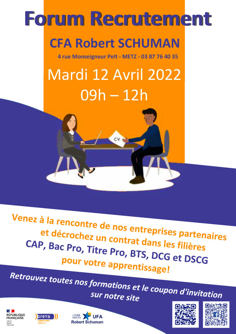 Affiche de l'évènement : venez à la rencontres de nos entreprises et décrochez un contrat dans les filières CAP, Bac Pro, Titre Pro, BTS, DCG et DSCG