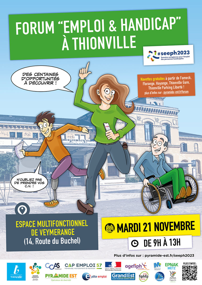 Affiche de l'évènement : des personnages dessinées qui accourent vers le forum